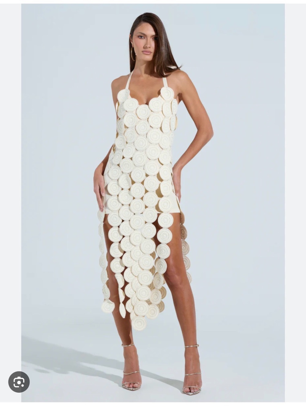 AKIRA Ivory Crochet Circle Halter Dress